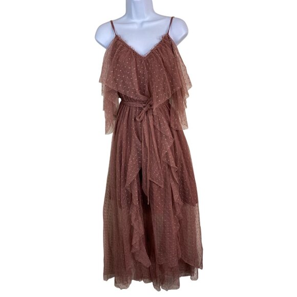 Joyfolie Dresses & Skirts - Joyfolie Mia Joy Brown Midi Dress Women size XS Tiered Whimsigoth Fairy Western